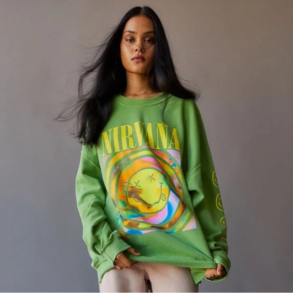 NIRVANA | Tops | New Uo Nirvana Smile Oversized Graphic Sweatshirt |  Poshmark
